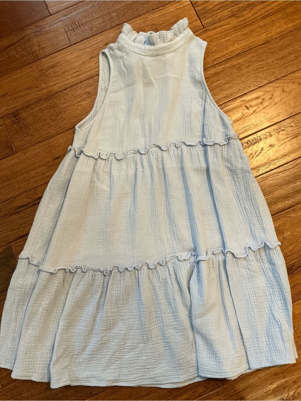 Pomander Place Tuckernuck Light Blue Tiered Cotton Dress, Tie Back, XS